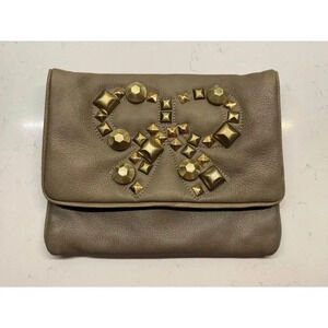 Felix Ray Taupe Leather and Brass Bow Clutch Purse